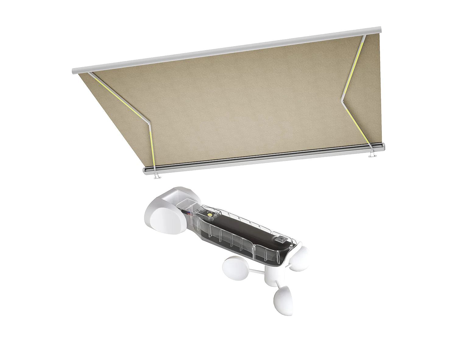 Store banne motorisé à leds avec coffre intégral et capteur de vent 5 x 3,5 m - toile acrylique beige - GALAXA