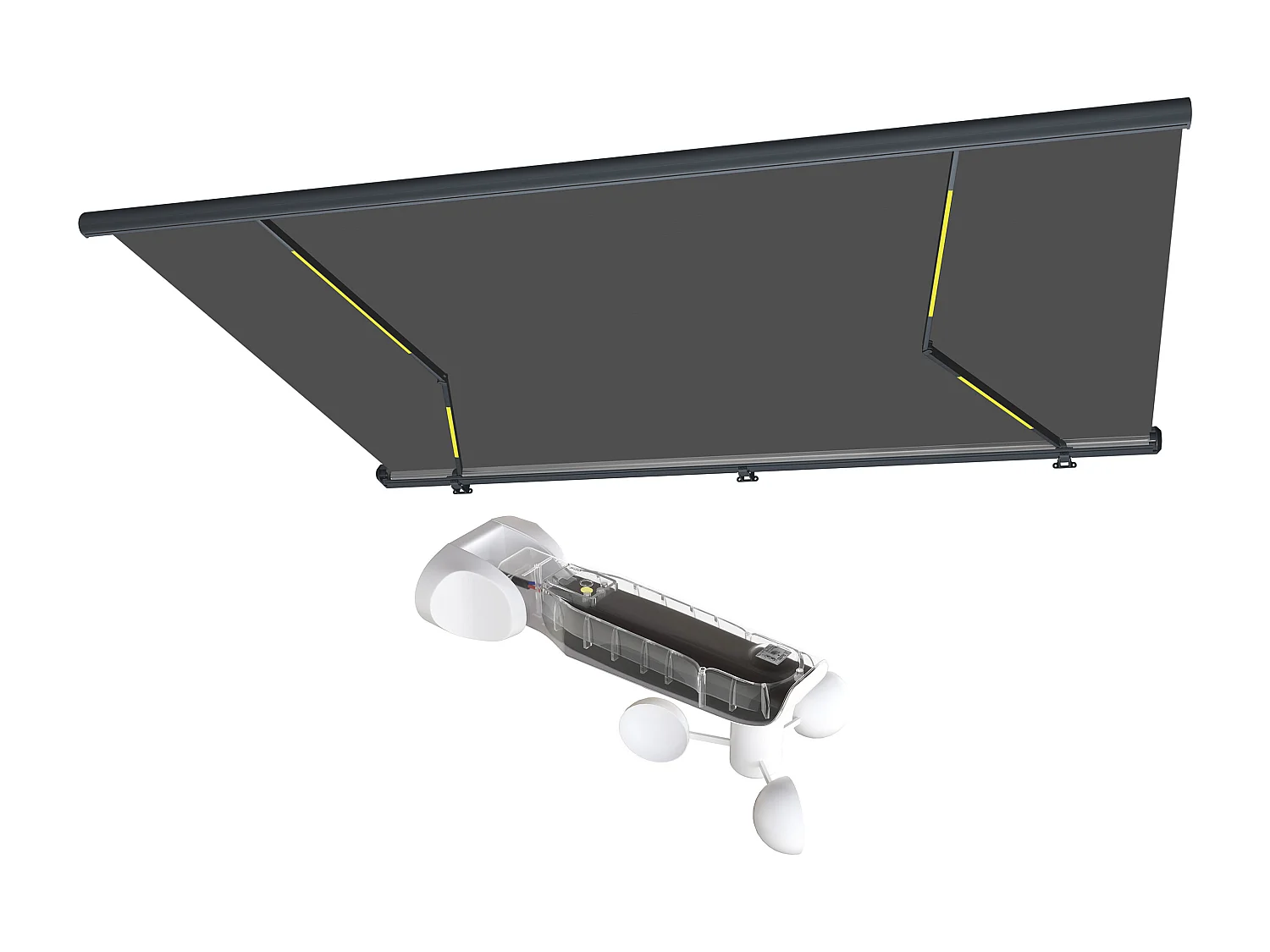 Store banne motorisé à leds avec coffre intégral et capteur de vent 6 x 3,5 m toile acrylique anthracite - GALAXA