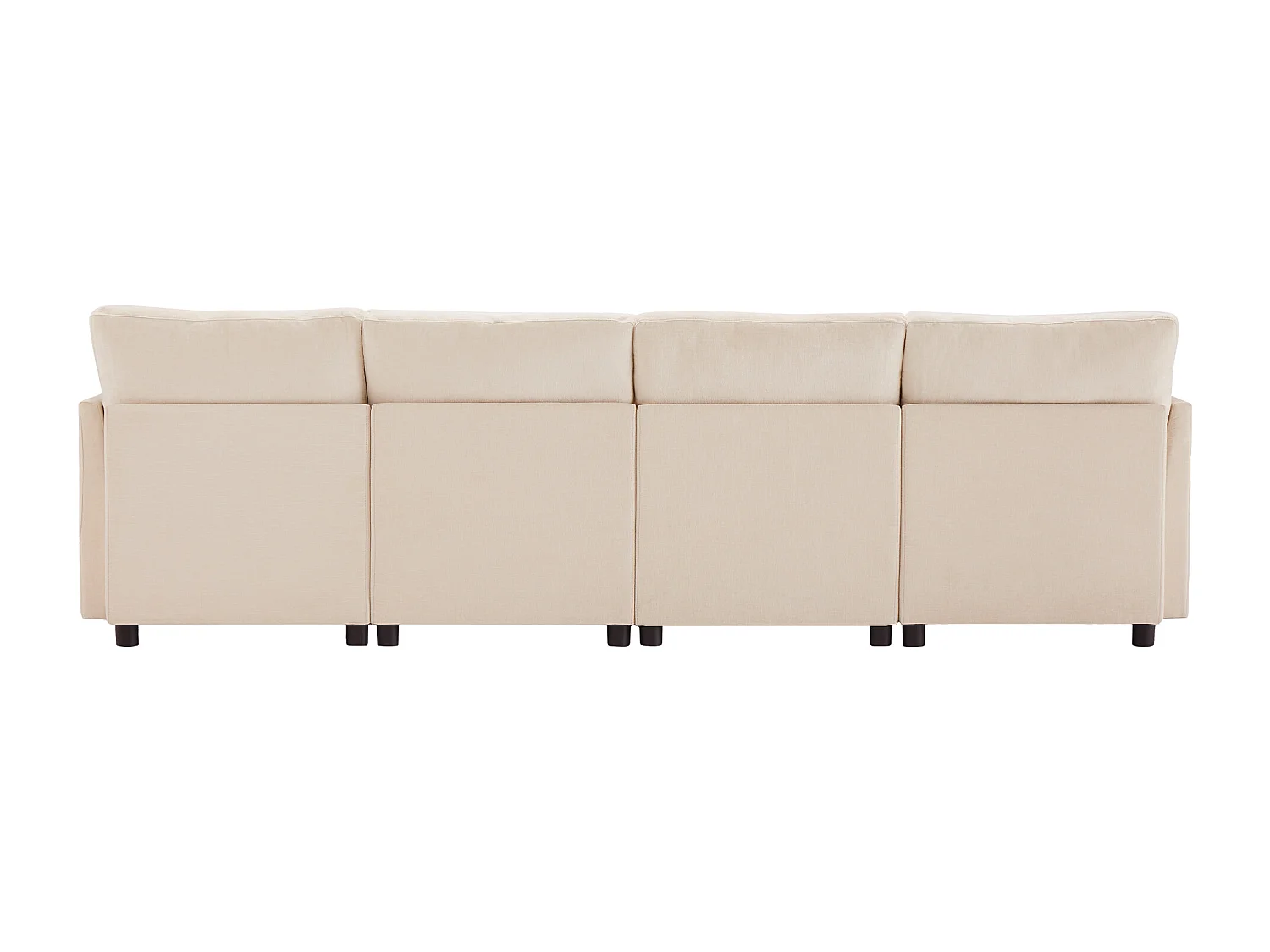 Canapé 4 places en tissu chenille beige avec 2 poufs et 6 coussins