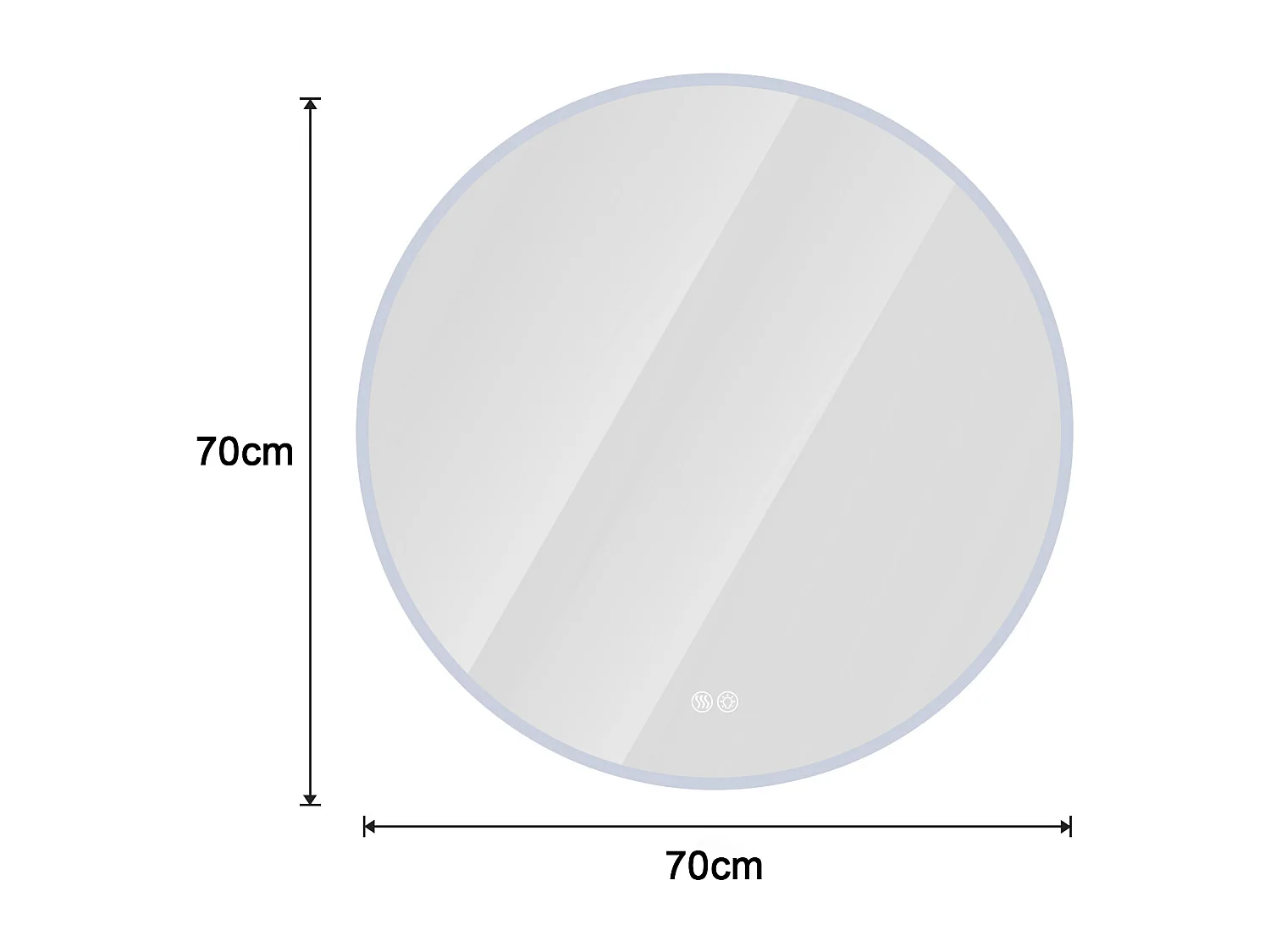 Miroir LED rond 70 cm avec anti-buée et 3 températures - Verre et métal argenté