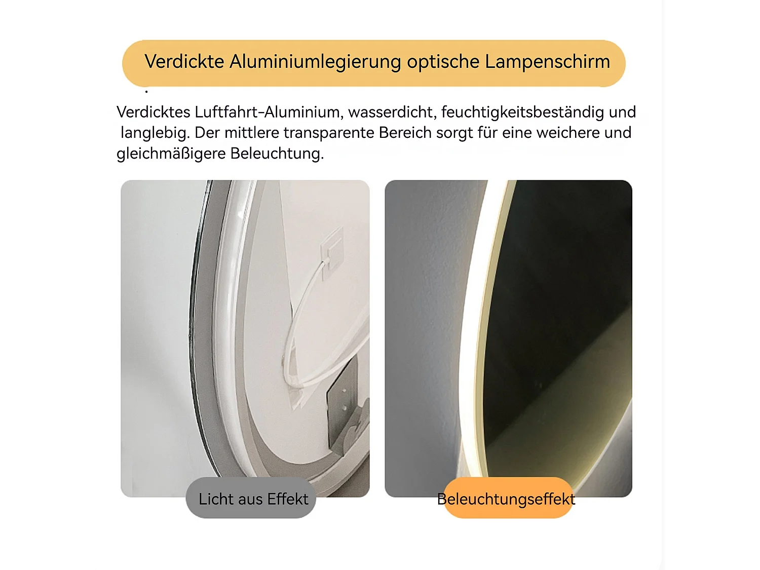 Miroir LED rond 70 cm avec anti-buée et 3 températures - Verre et métal argenté