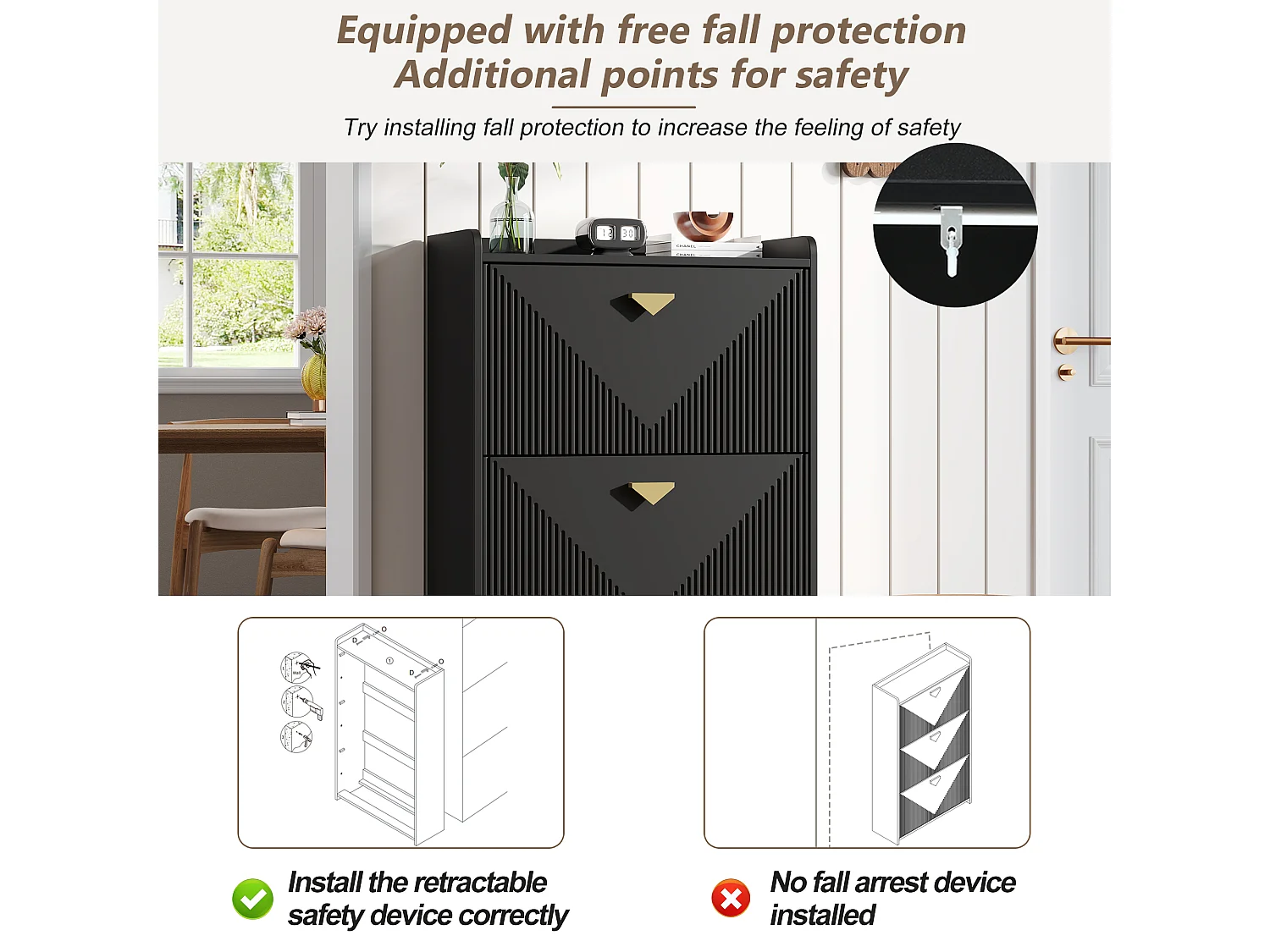 Lot de 2 meuble à chaussures noir avec 3 portes abattantes et 6 compartiments