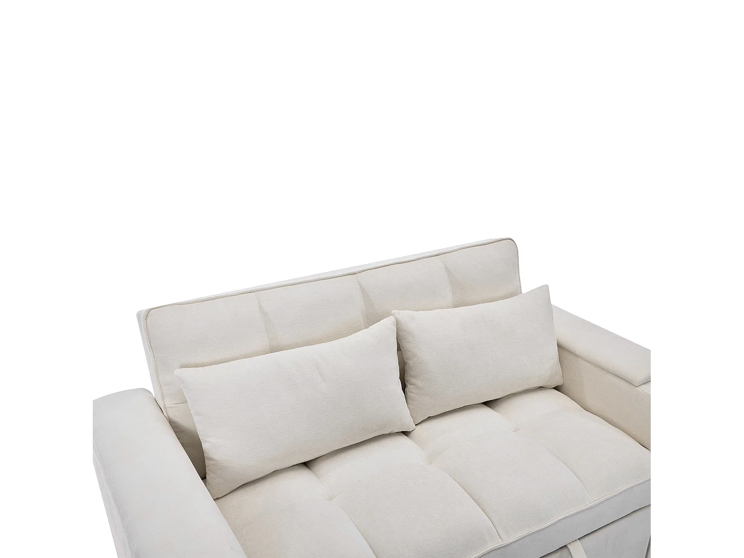 Canapé convertible 2 places en tissu beige - Avec dossier réglable, ports USB et tablette d’appoint