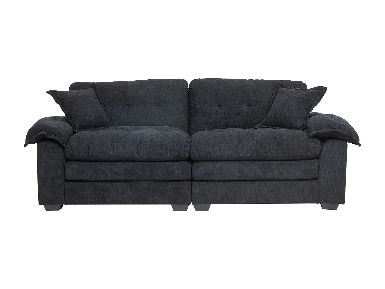 Canapé 2 places avec coussins double couche - Tissu chenille noir