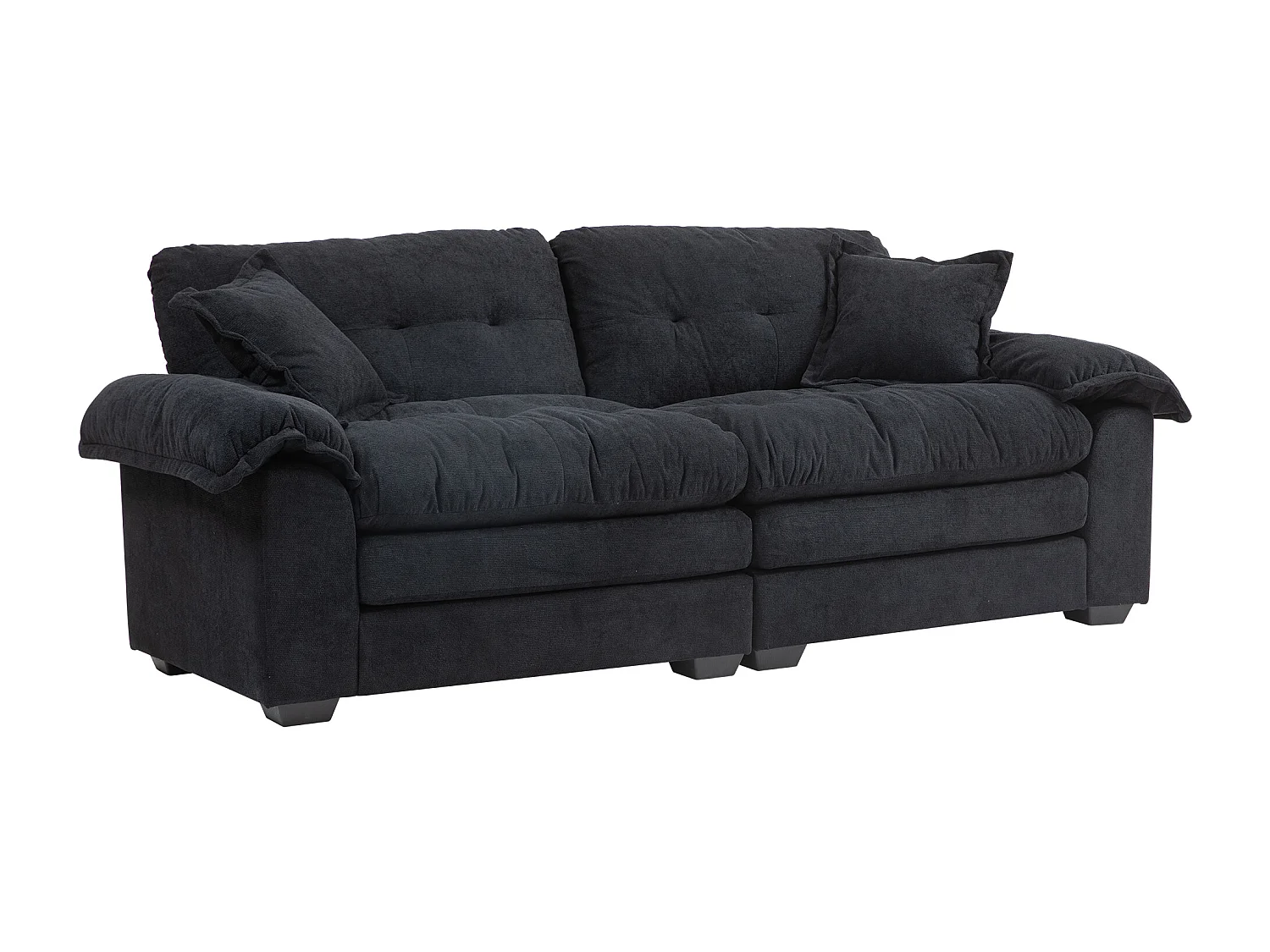 Canapé 2 places avec coussins double couche - Tissu chenille noir