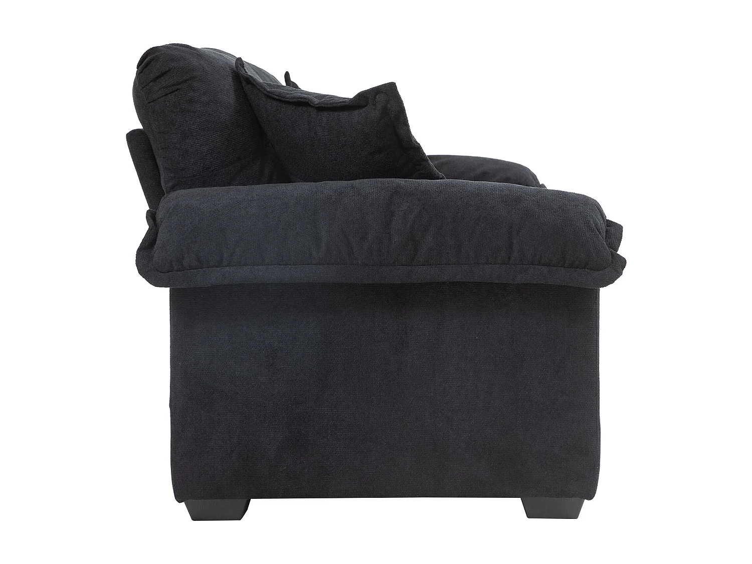 Canapé 2 places avec coussins double couche - Tissu chenille noir
