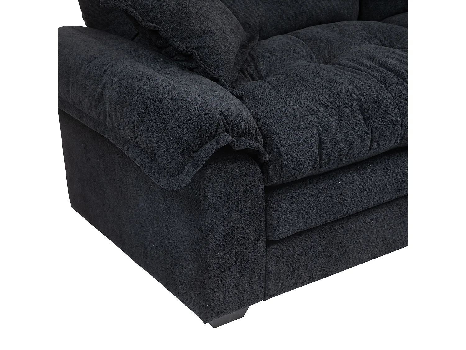 Canapé 2 places avec coussins double couche - Tissu chenille noir