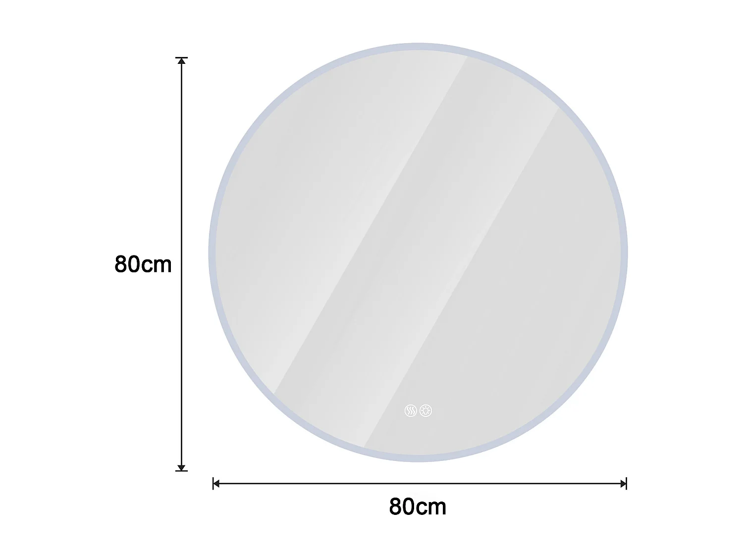 Miroir LED rond 80 cm avec anti-buée et 3 températures - Verre et métal argenté