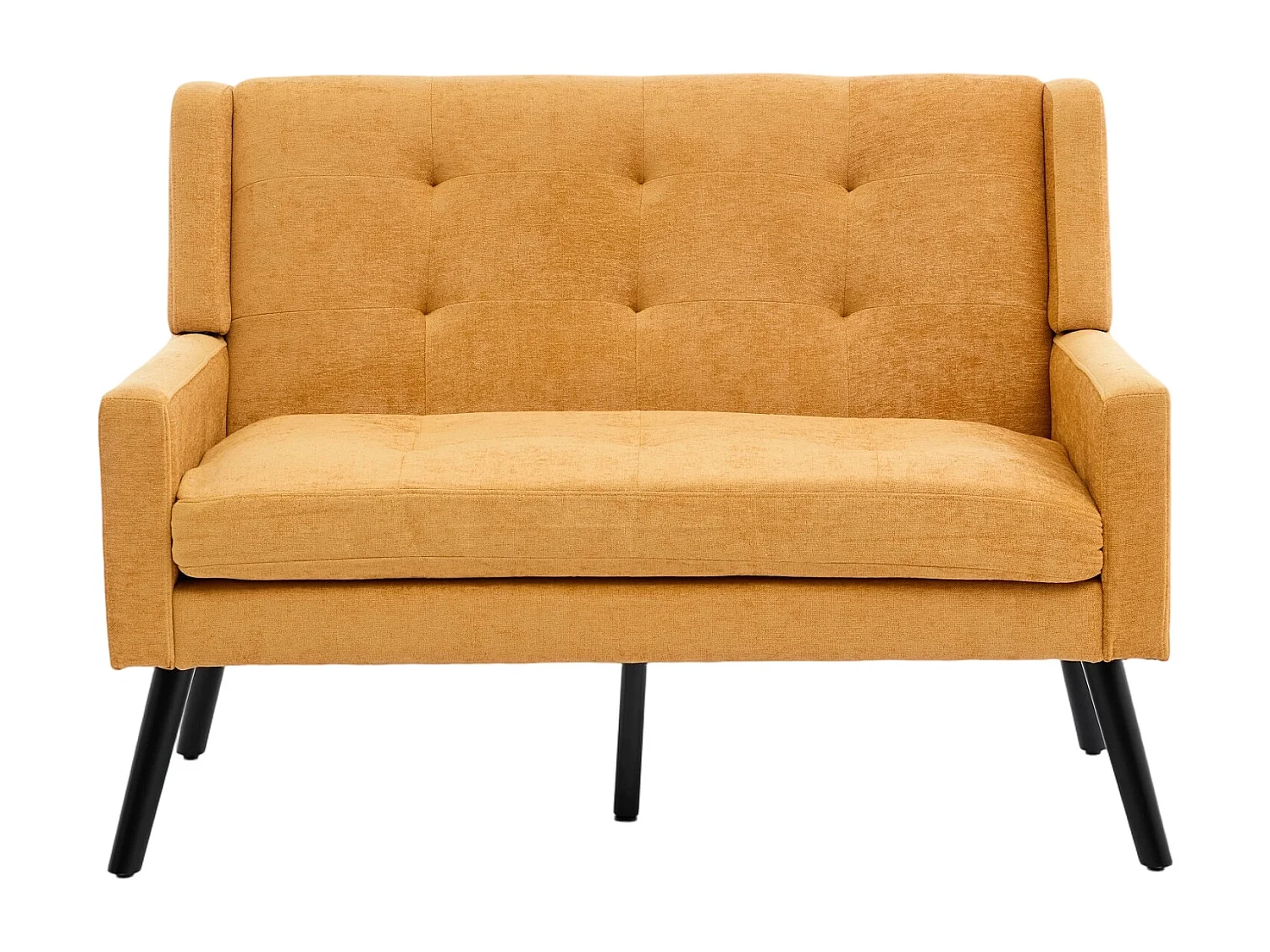 Canapé 2 places en lin jaune - Pieds en bois antidérapants - Pour salon, chambre et bureau