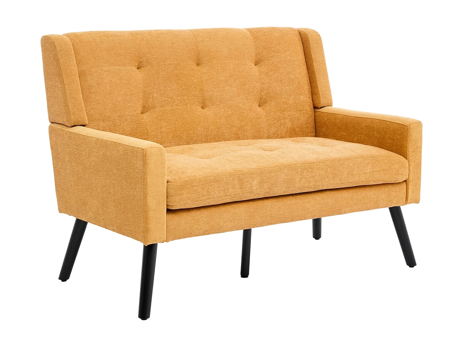 Canapé 2 places en lin jaune - Pieds en bois antidérapants - Pour salon, chambre et bureau