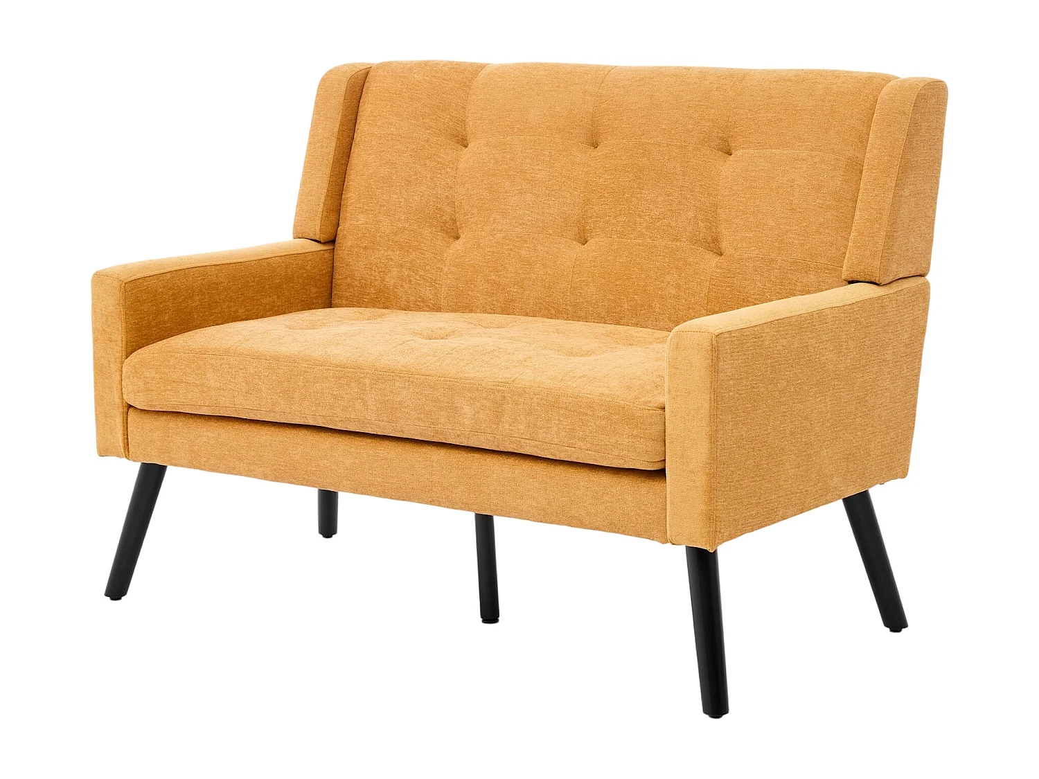 Canapé 2 places en lin jaune - Pieds en bois antidérapants - Pour salon, chambre et bureau