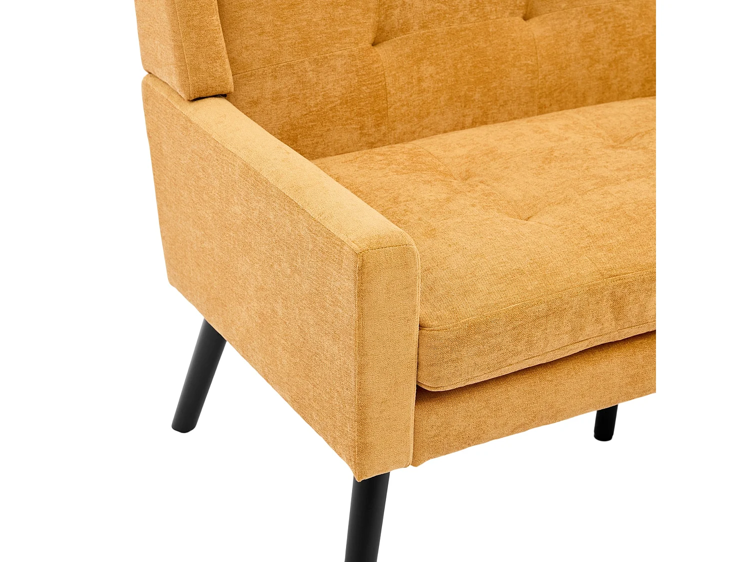 Canapé 2 places en lin jaune - Pieds en bois antidérapants - Pour salon, chambre et bureau