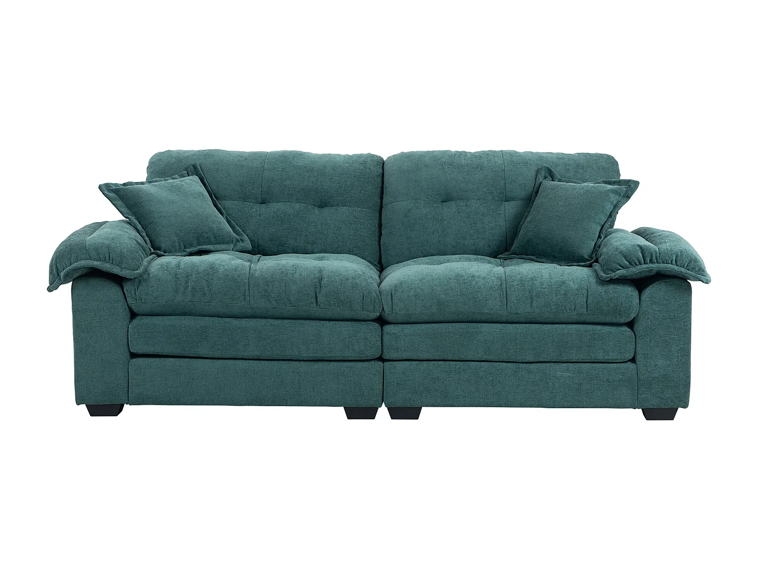 Canapé 2 places avec coussins double couche - Tissu chenille vert