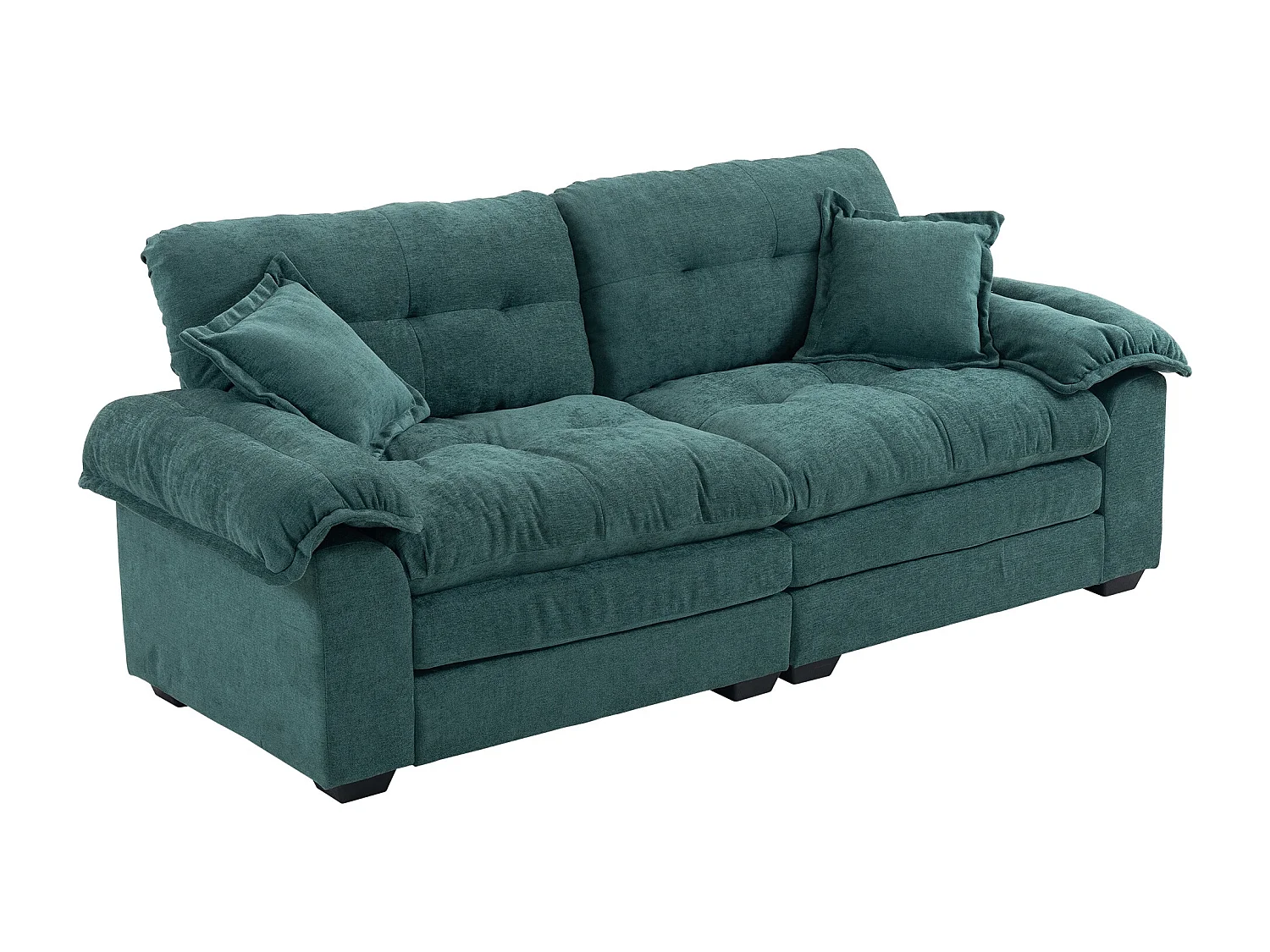 Canapé 2 places avec coussins double couche - Tissu chenille vert