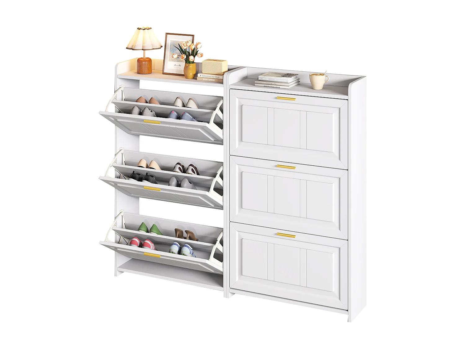 Lot de 2 meuble à chaussures 70 x 24 x 120 cm avec 3 portes - Blanc