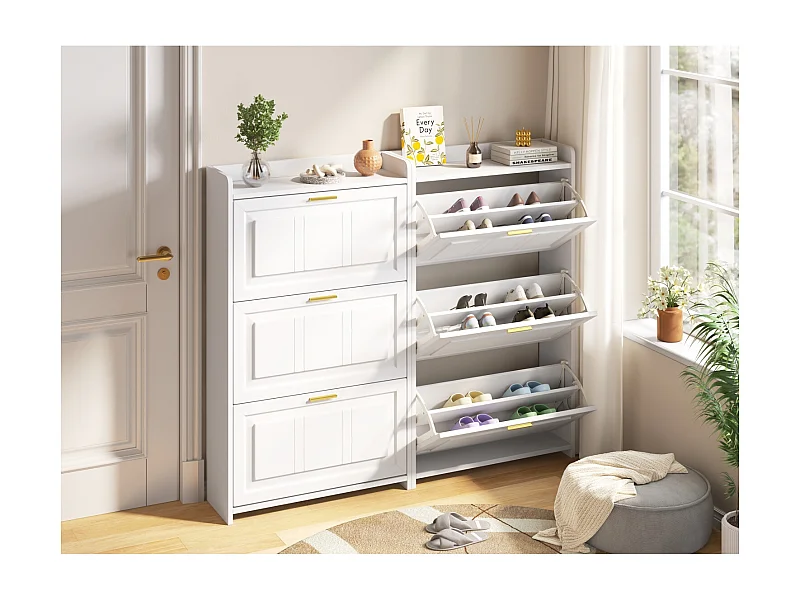 Lot de 2 meuble à chaussures 70 x 24 x 120 cm avec 3 portes - Blanc