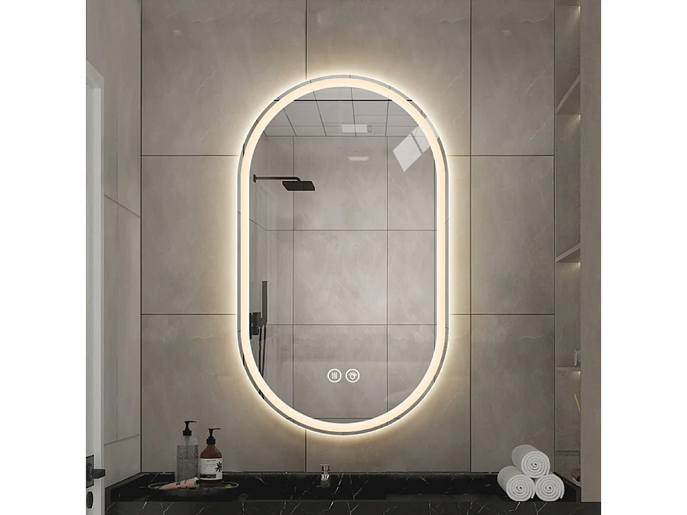 Miroir de salle de bain LED ovale 60x90 cm avec anti-buée - Verre argenté anti-buée