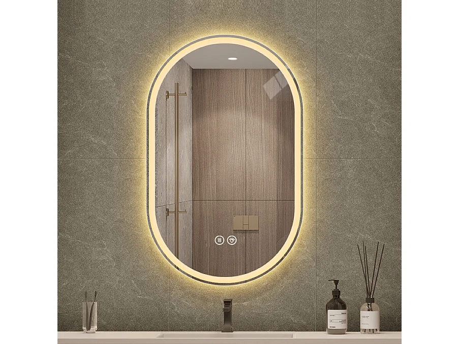 Miroir de salle de bain LED ovale 60x90 cm avec anti-buée - Verre argenté anti-buée