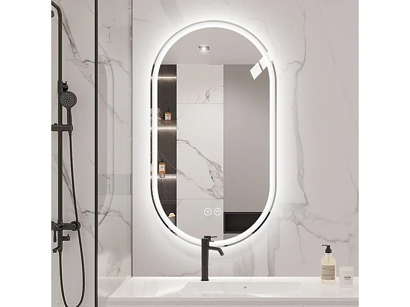 Miroir de salle de bain LED ovale 60x90 cm avec anti-buée - Verre argenté anti-buée