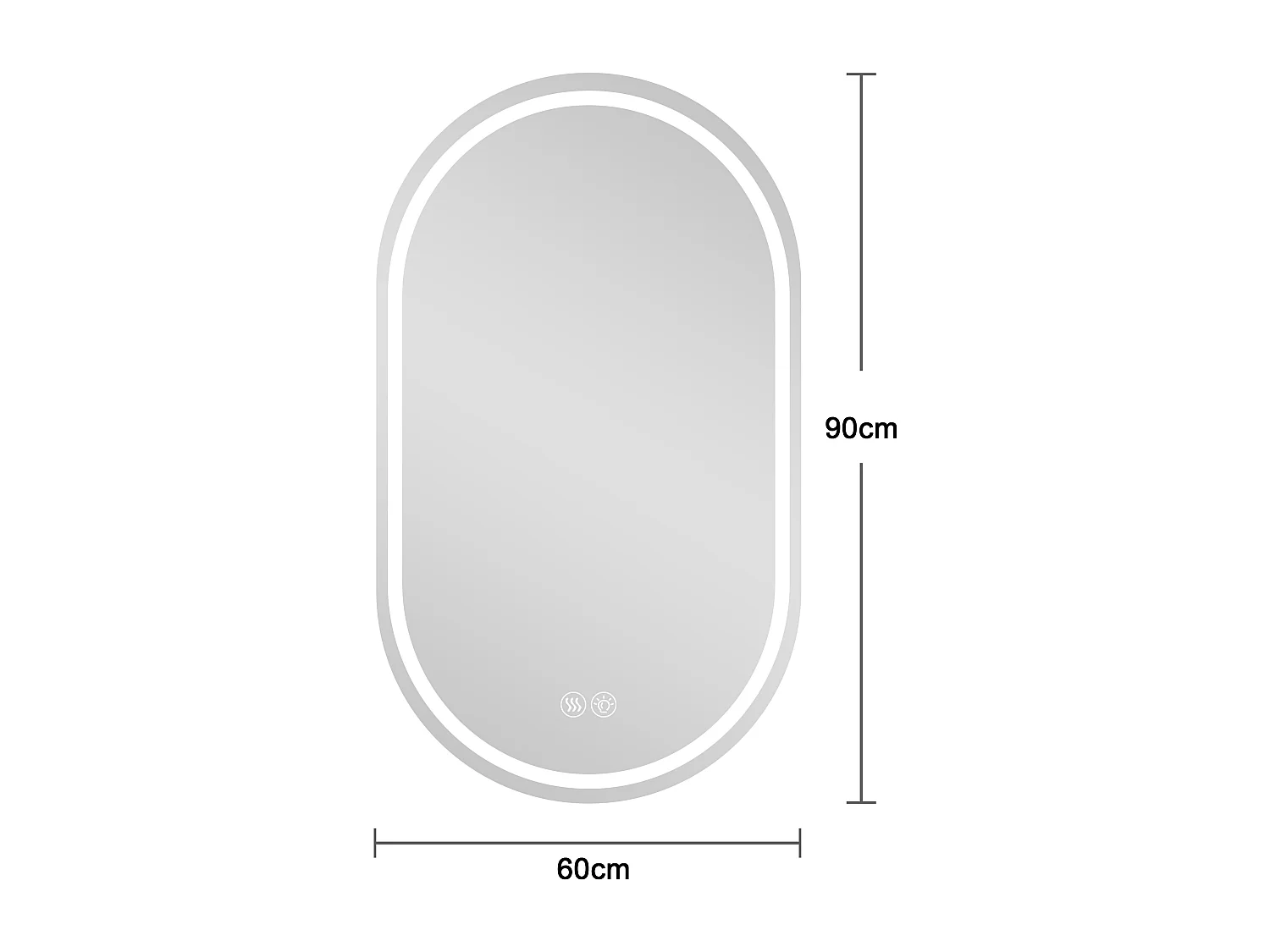 Miroir de salle de bain LED ovale 60x90 cm avec anti-buée - Verre argenté anti-buée