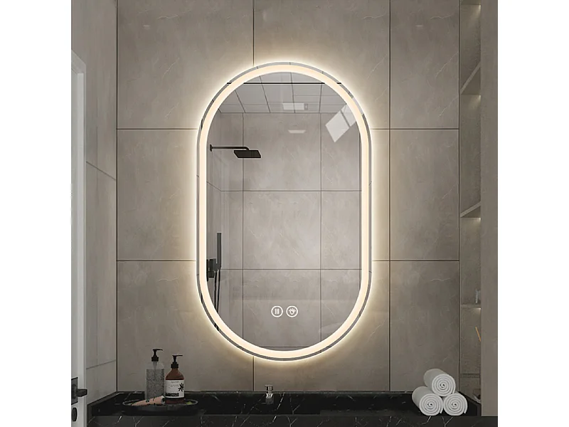 Miroir de salle de bain LED ovale 60x90 cm avec anti-buée - Verre argenté anti-buée