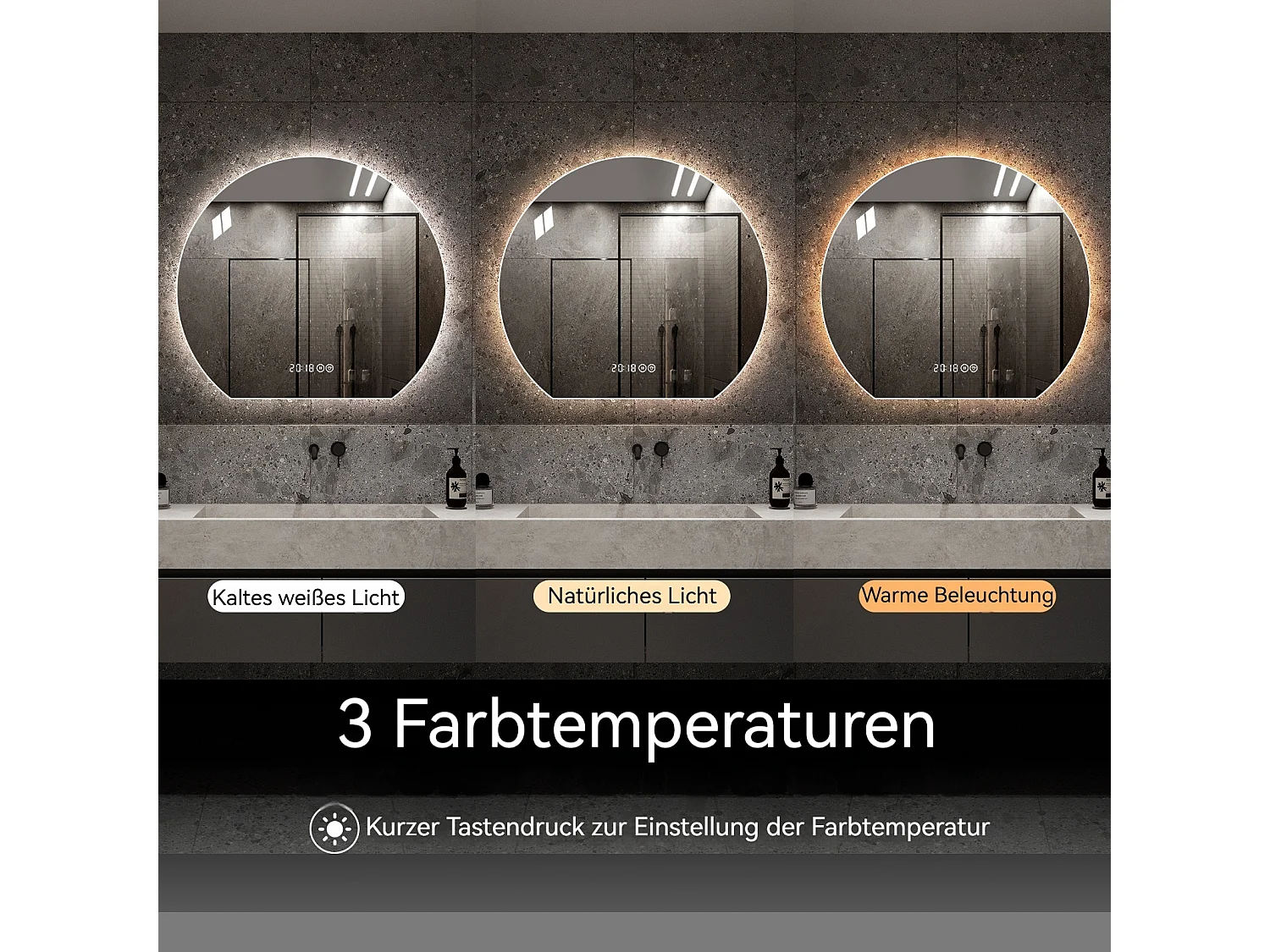 Miroir salle de bain rond LED 80 cm argenté avec anti-buée - Verre et métal