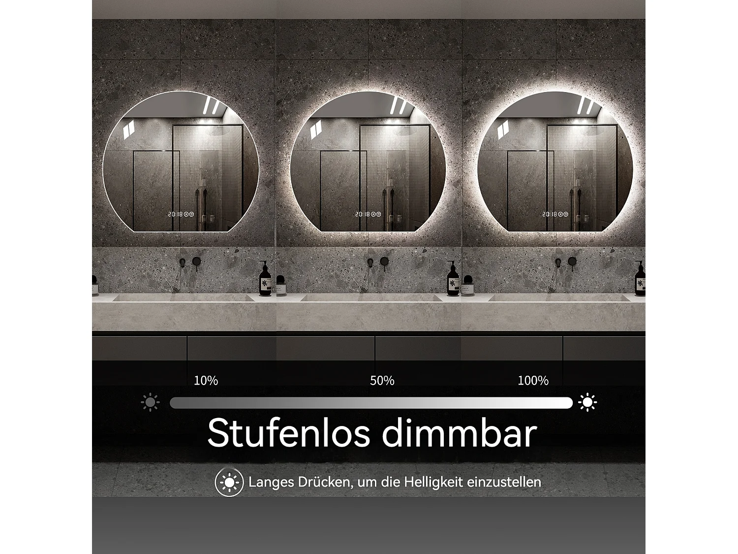 Miroir salle de bain rond LED 80 cm argenté avec anti-buée - Verre et métal