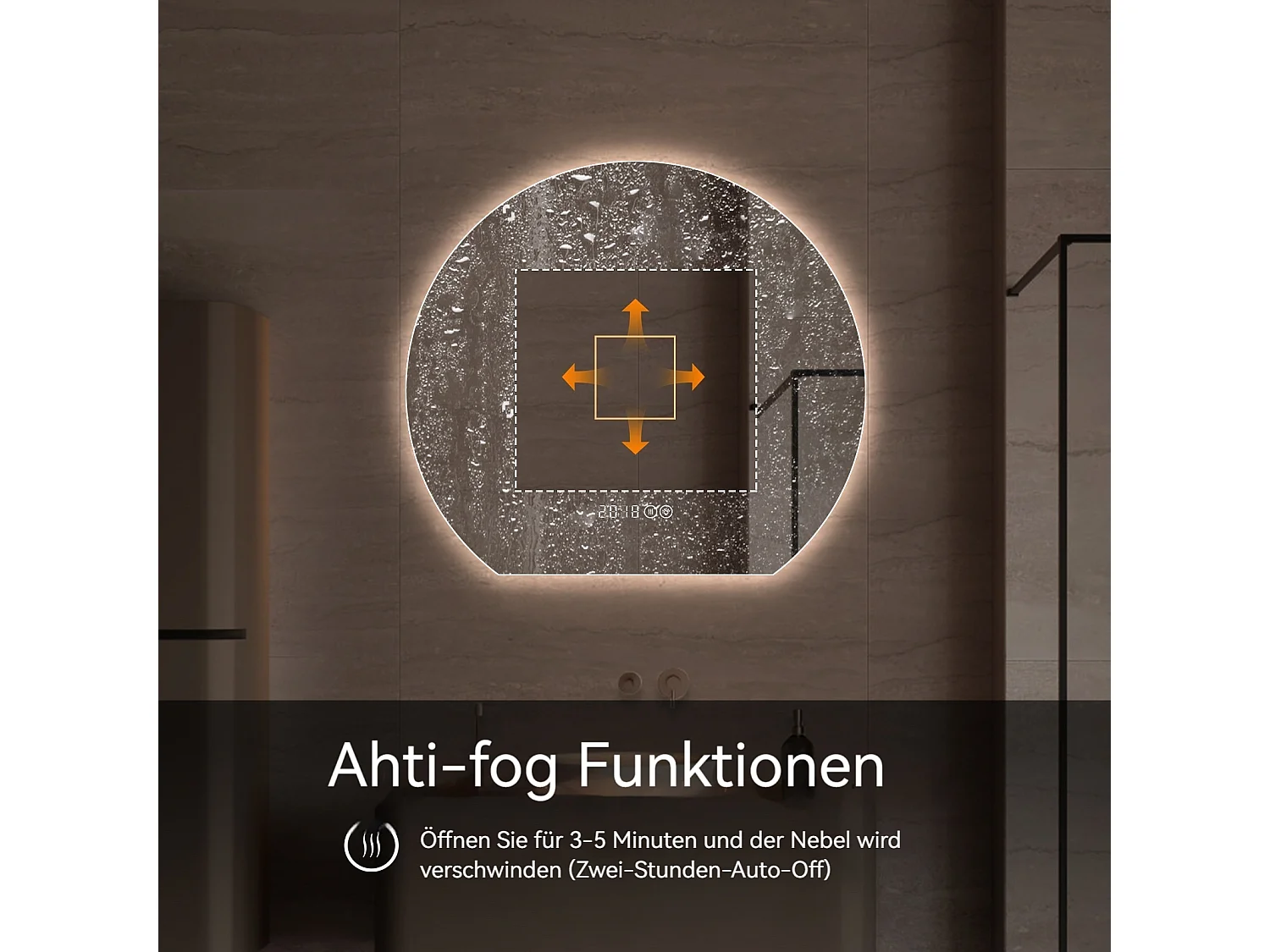 Miroir salle de bain rond LED 80 cm argenté avec anti-buée - Verre et métal