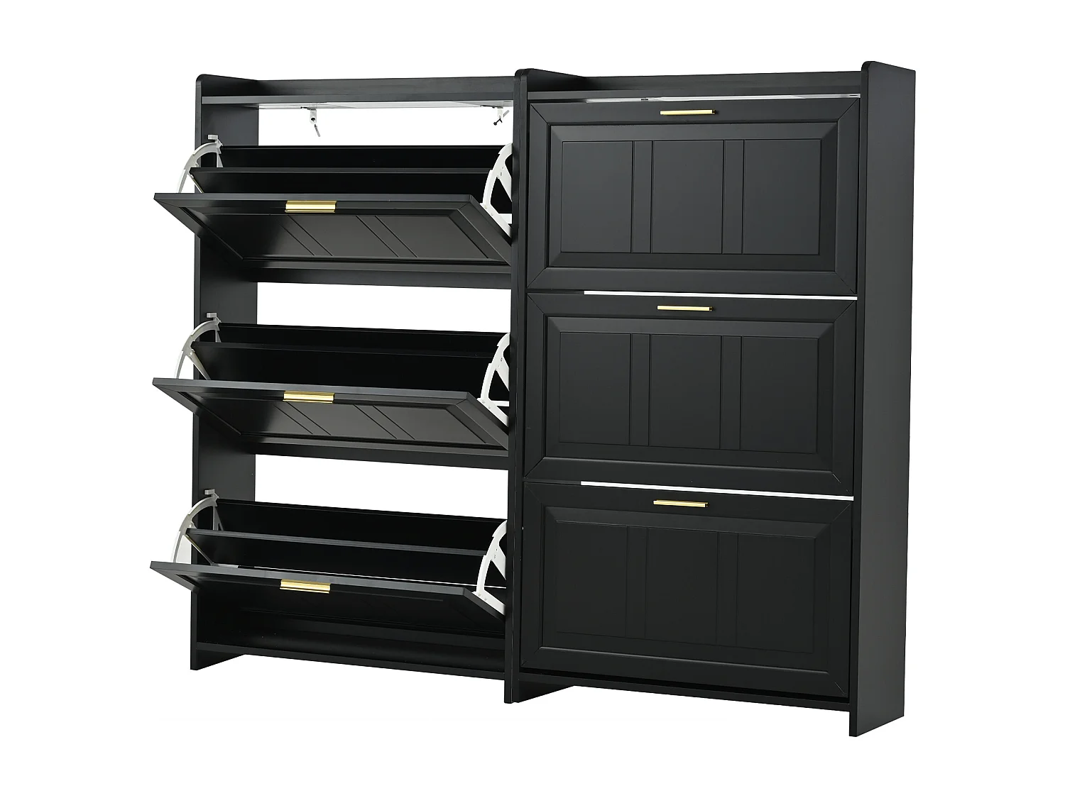 Lot de 2 meuble à chaussures 70 x 24 x 120 cm avec 3 portes - Noir