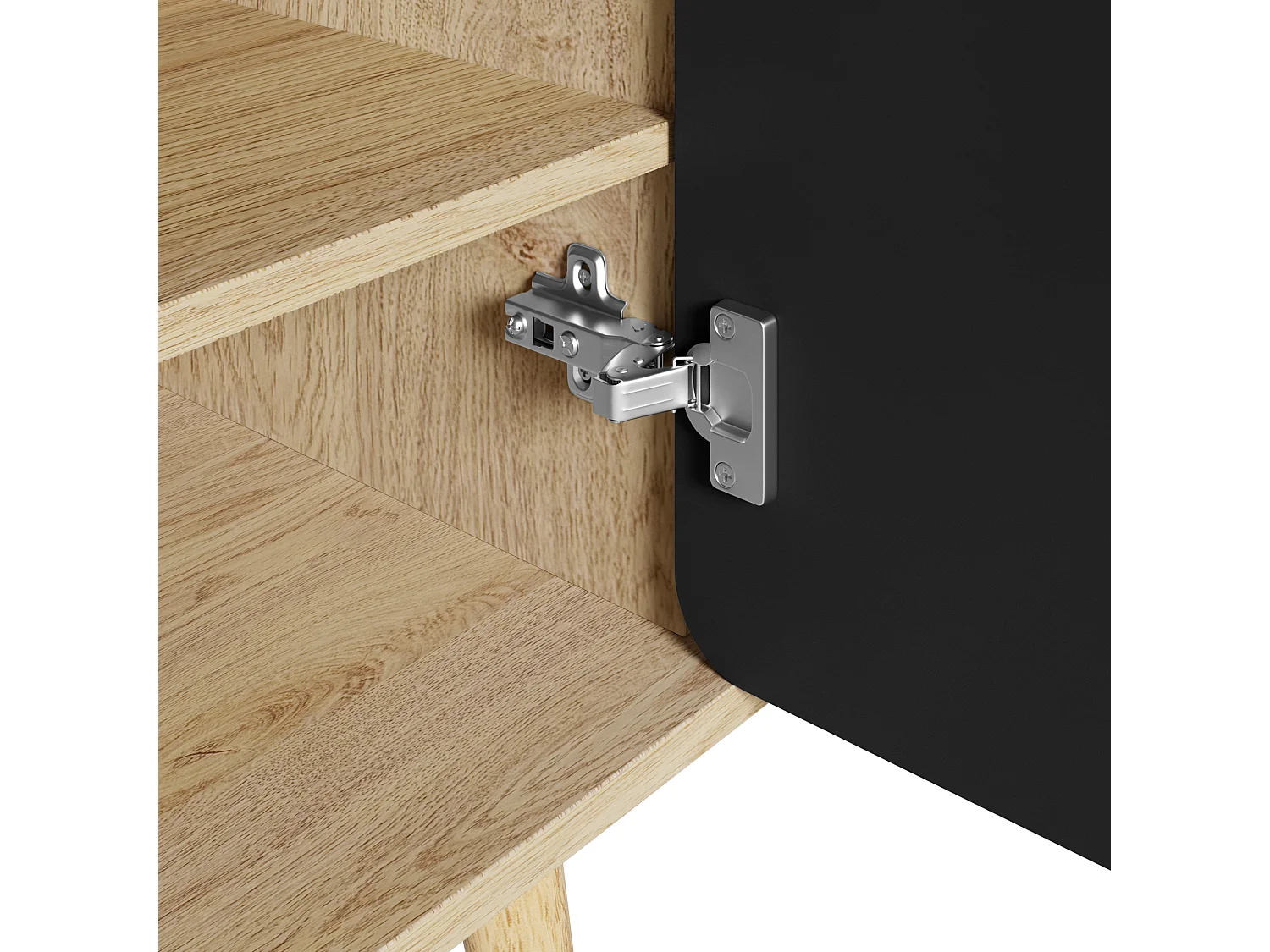 Meuble à chaussures avec 2 portes rondes et géométrique - Noir et naturel clair