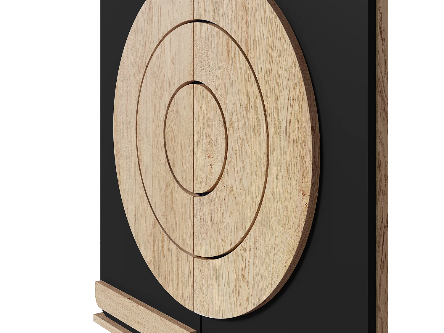 Meuble à chaussures avec 2 portes rondes et géométrique - Noir et naturel clair