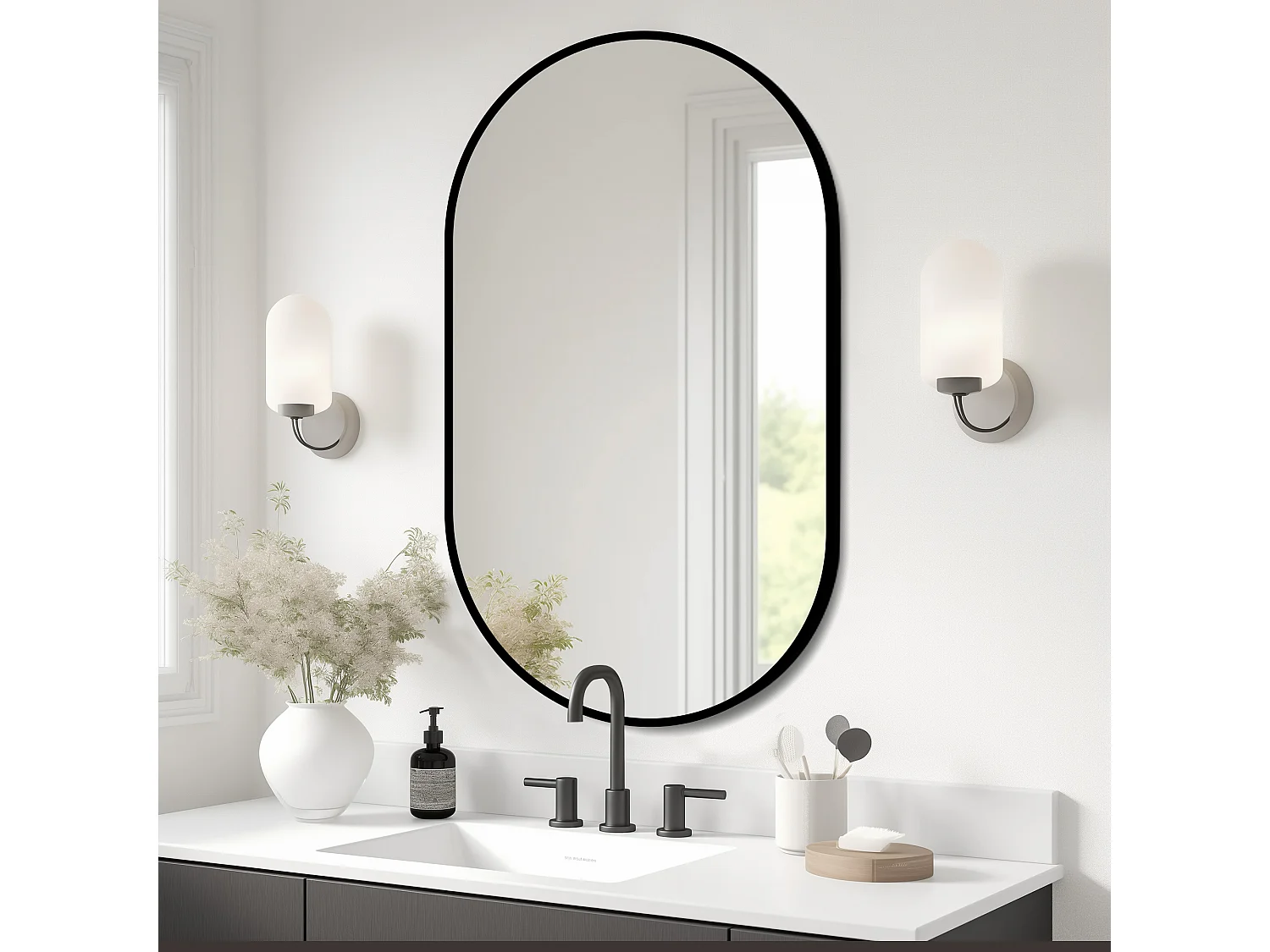 Miroir de salle de bain ovale 50x80 cm en verre argenté