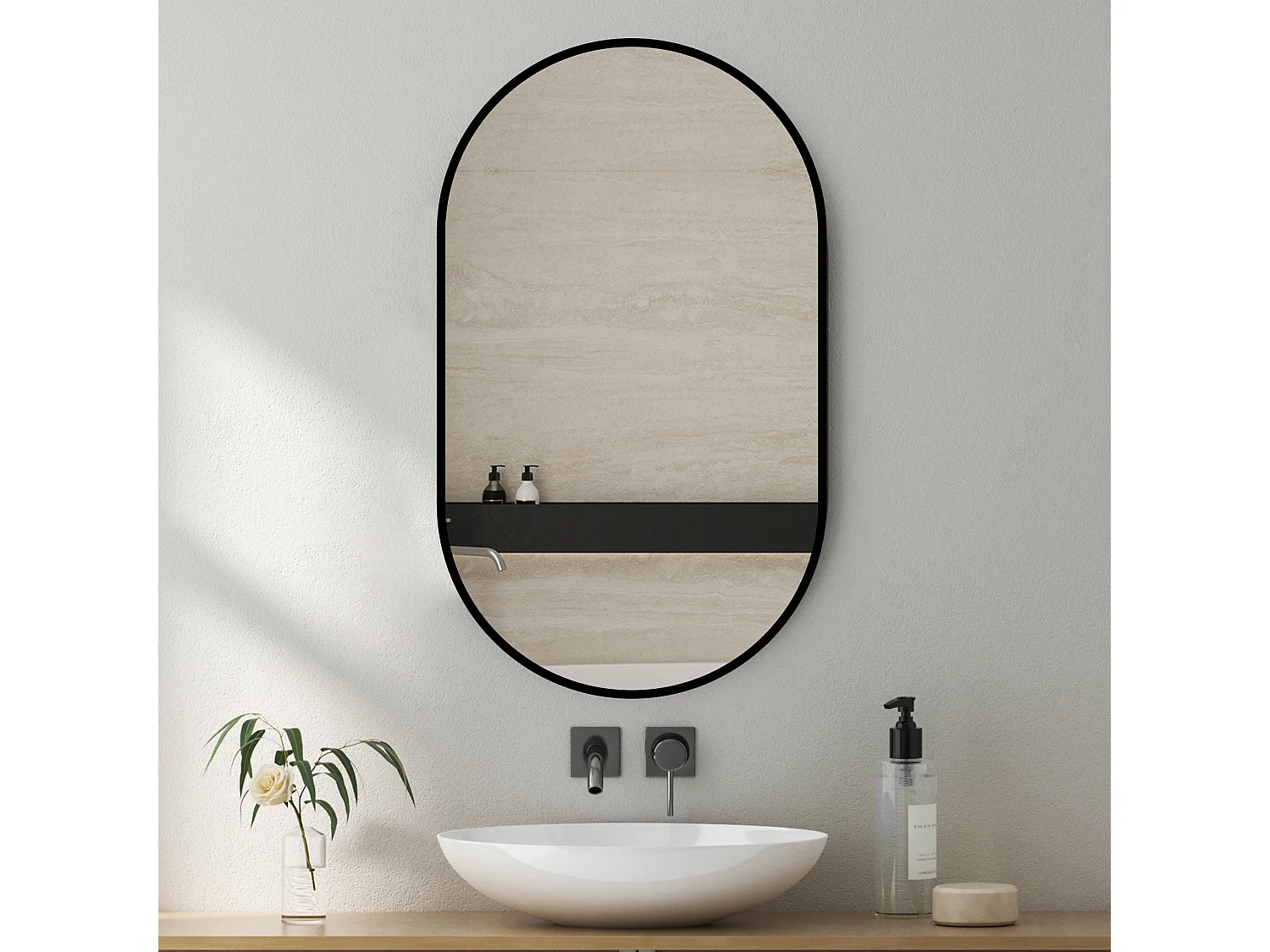 Miroir de salle de bain ovale 50x80 cm en verre argenté
