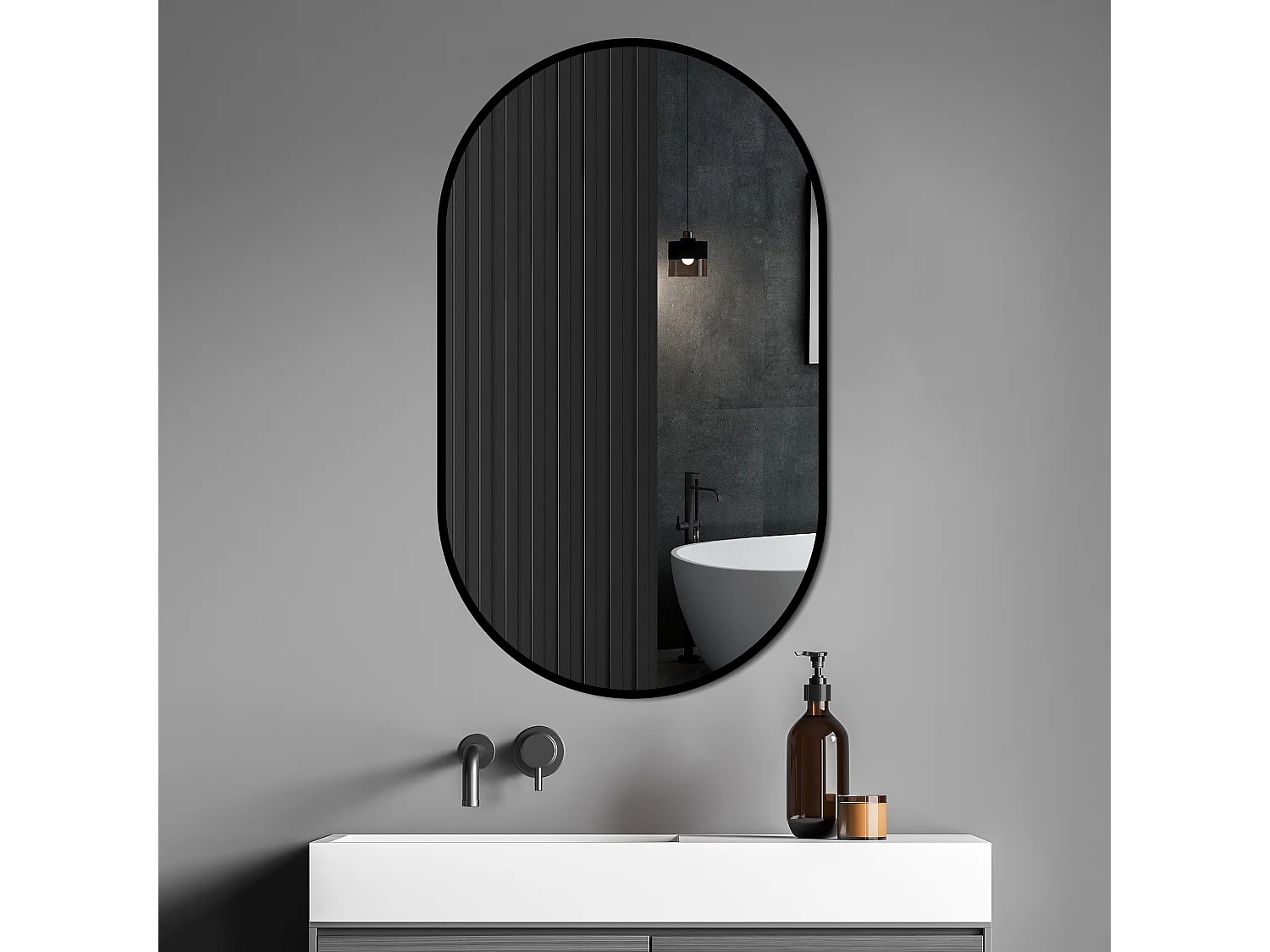 Miroir de salle de bain ovale 50x80 cm en verre argenté