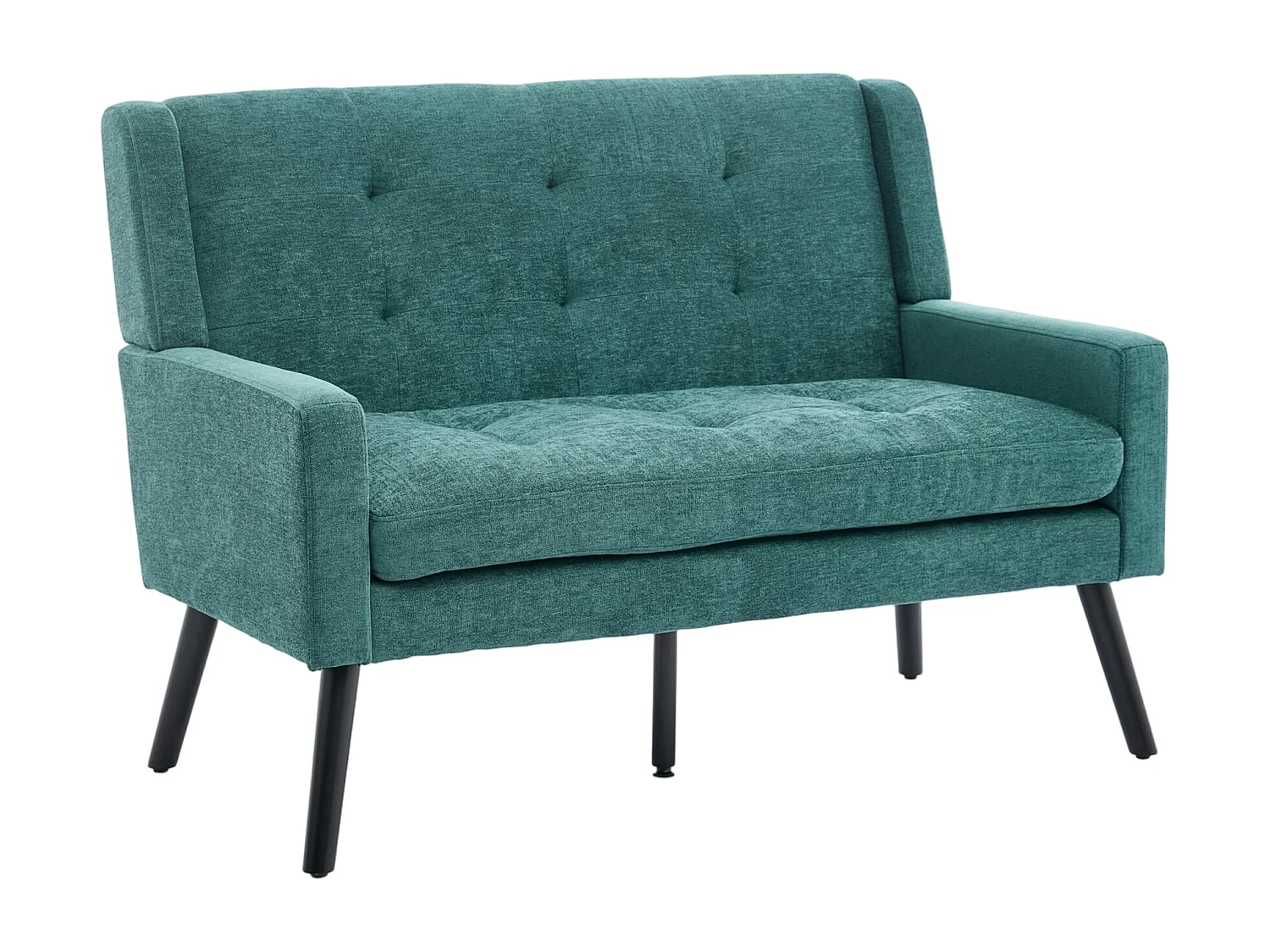 Canapé 2 places en lin vert rétro - Pieds en bois antidérapants - Pour salon, chambre et bureau