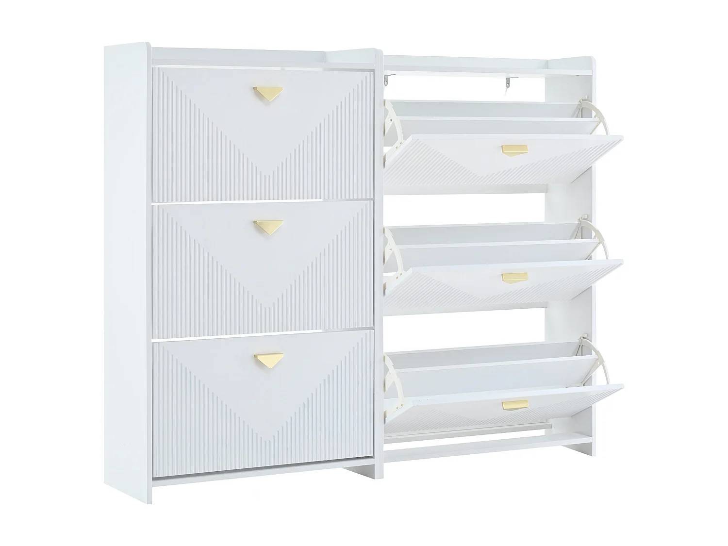 Lot de 2 meuble à chaussures blanc avec 3 portes abattantes et 6 compartiments