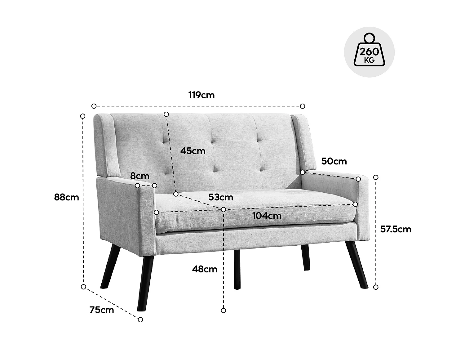 Sofá de dois lugares em tecido camurça com pés em madeira antiderrapantes - Cor café