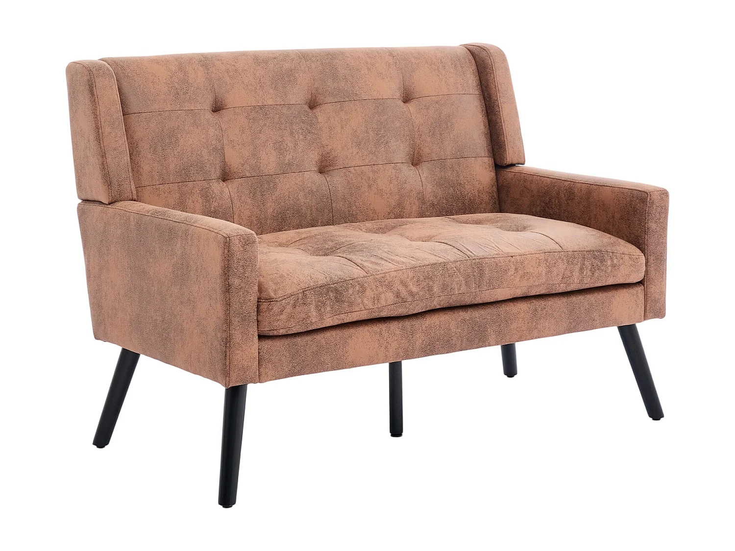 Sofá de dois lugares em tecido camurça com pés em madeira antiderrapantes - Cor café