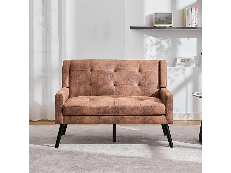Sofá de dois lugares em tecido camurça com pés em madeira antiderrapantes - Cor café