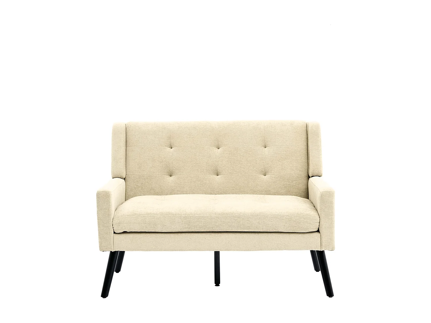 Canapé 2 places en lin beige - Pieds en bois antidérapants - Pour salon, chambre et bureau