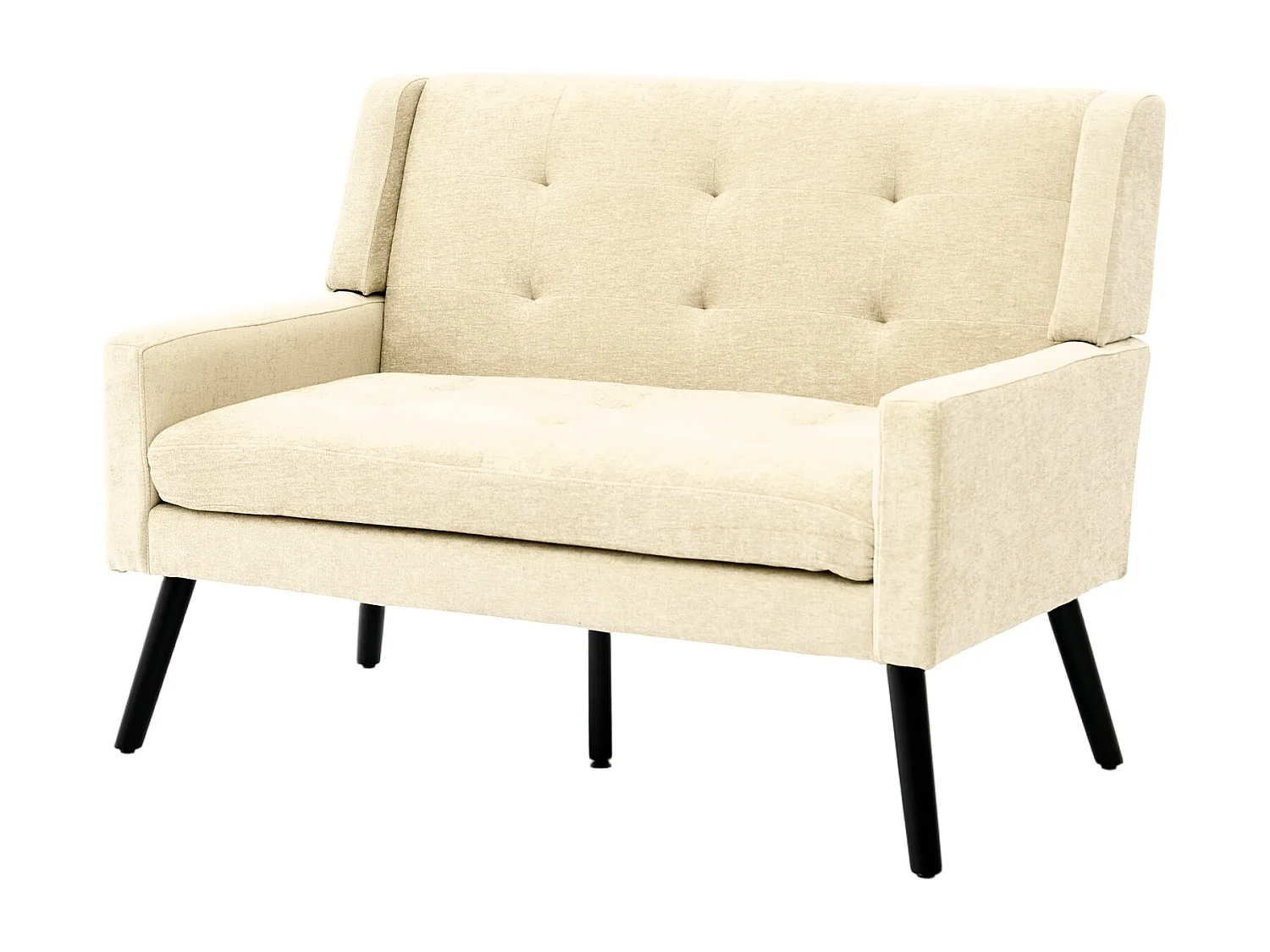 Canapé 2 places en lin beige - Pieds en bois antidérapants - Pour salon, chambre et bureau