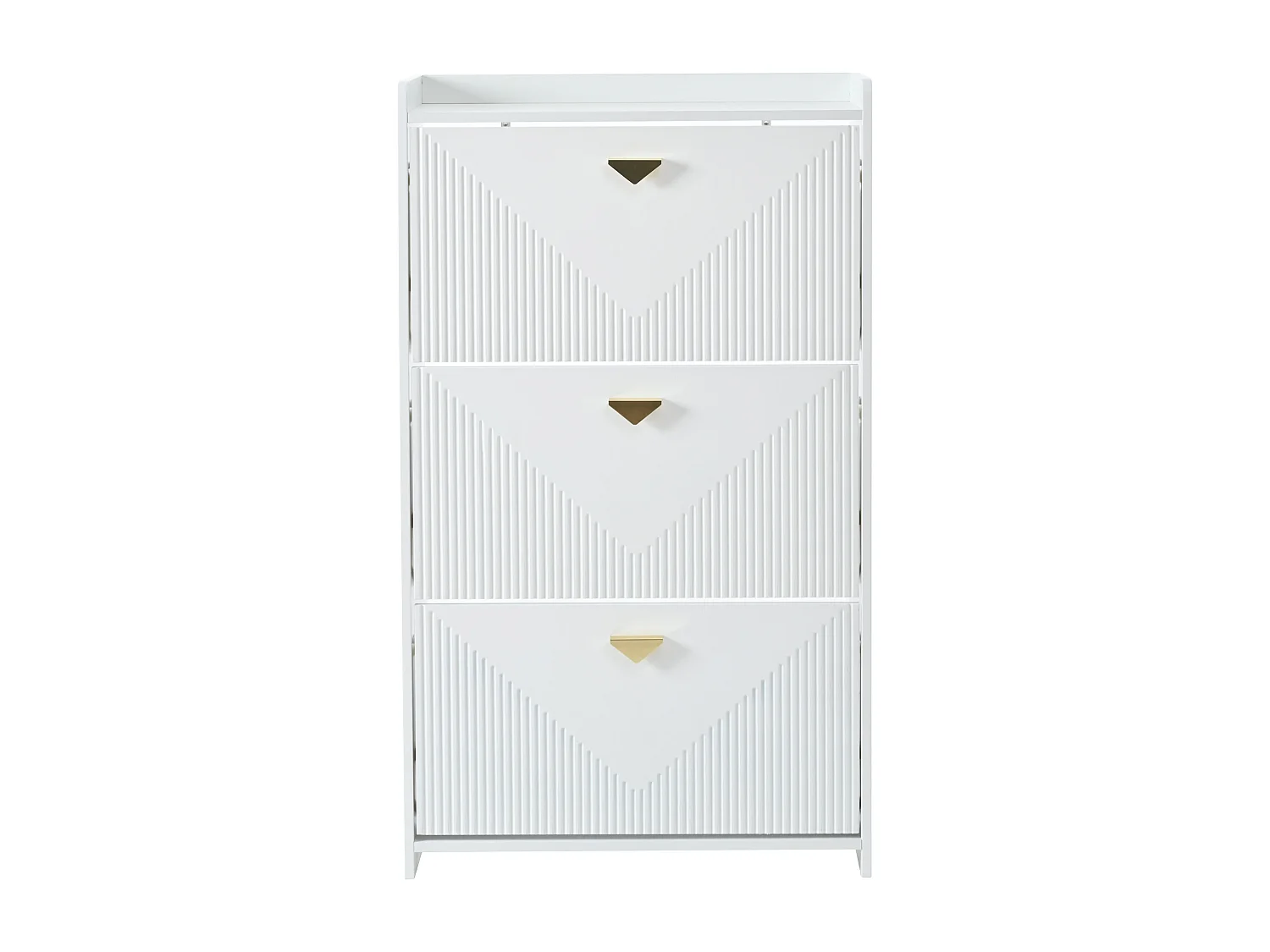 Zapatero blanco con 3 puertas abatibles y 6 compartimentos