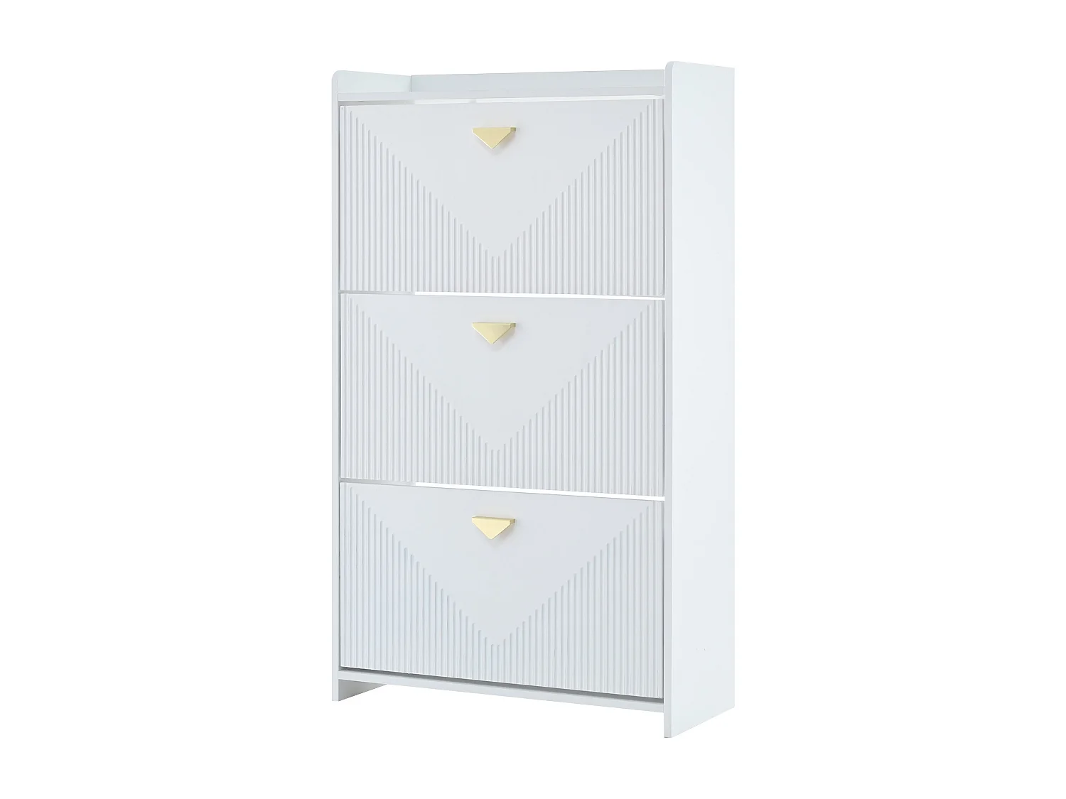 Zapatero blanco con 3 puertas abatibles y 6 compartimentos