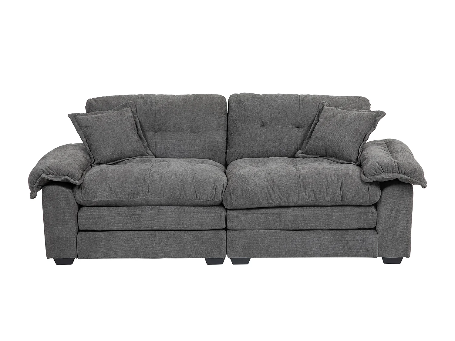 Canapé 2 places avec coussins double couche - Tissu chenille gris