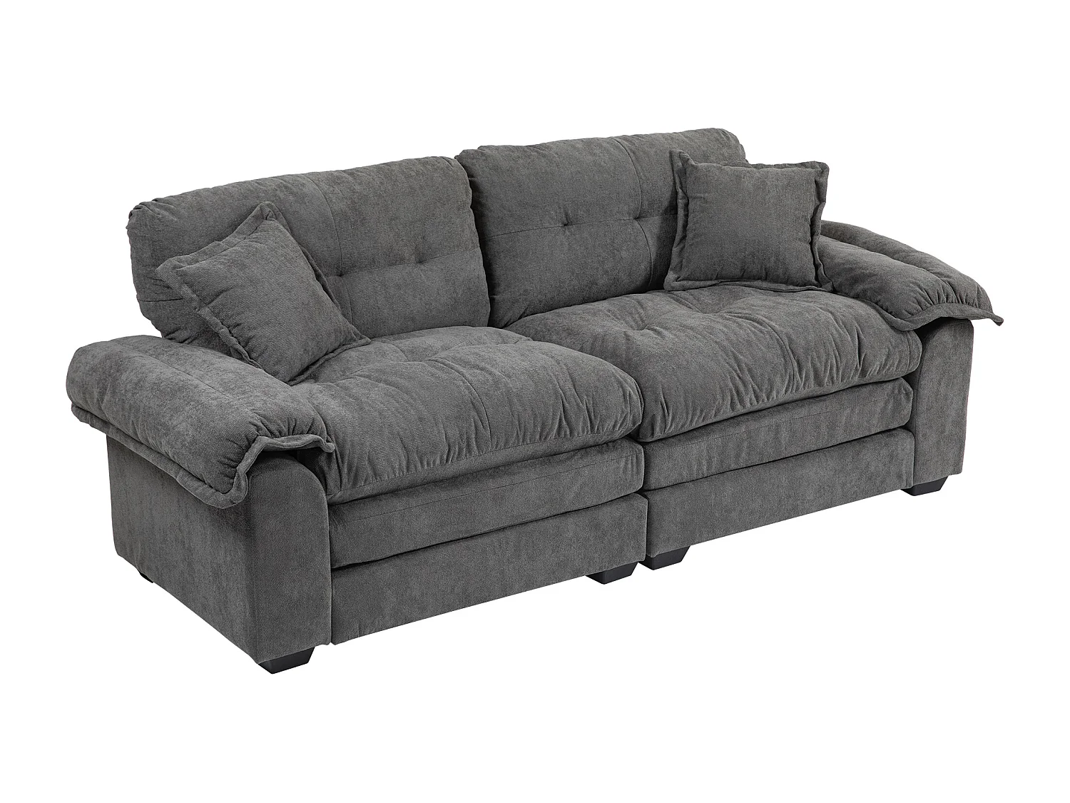 Canapé 2 places avec coussins double couche - Tissu chenille gris