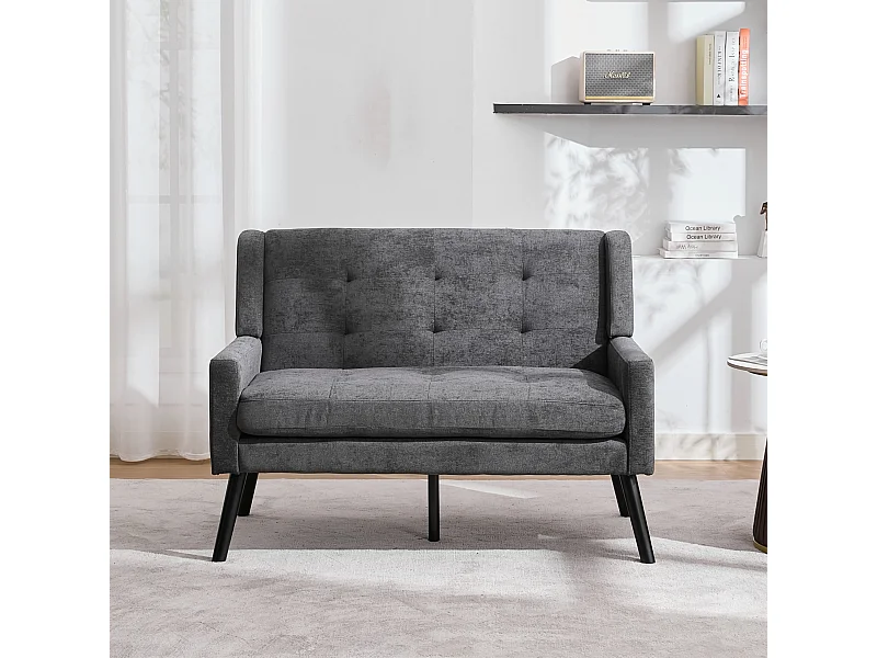 Canapé 2 places en lin gris foncé - Pieds en bois antidérapants - Pour salon, chambre et bureau