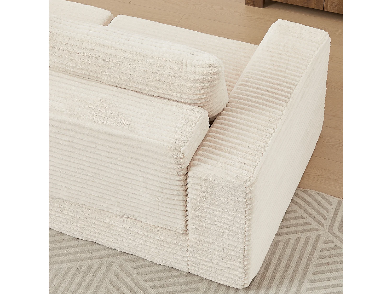 Canapé convertible 2 places modulable avec poufs amovible - Velours côtelé beige