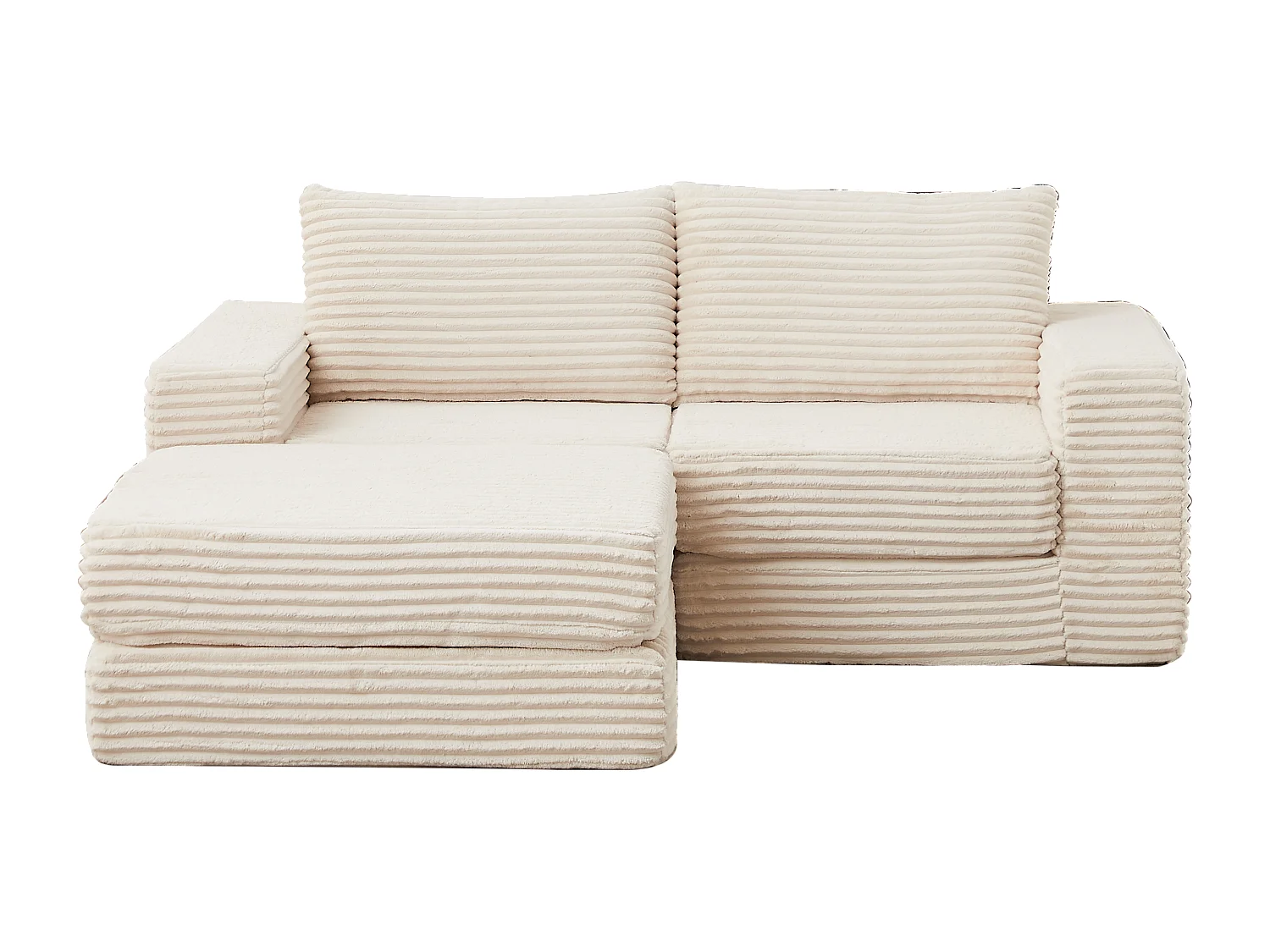 Canapé convertible 2 places modulable avec poufs amovible - Velours côtelé beige