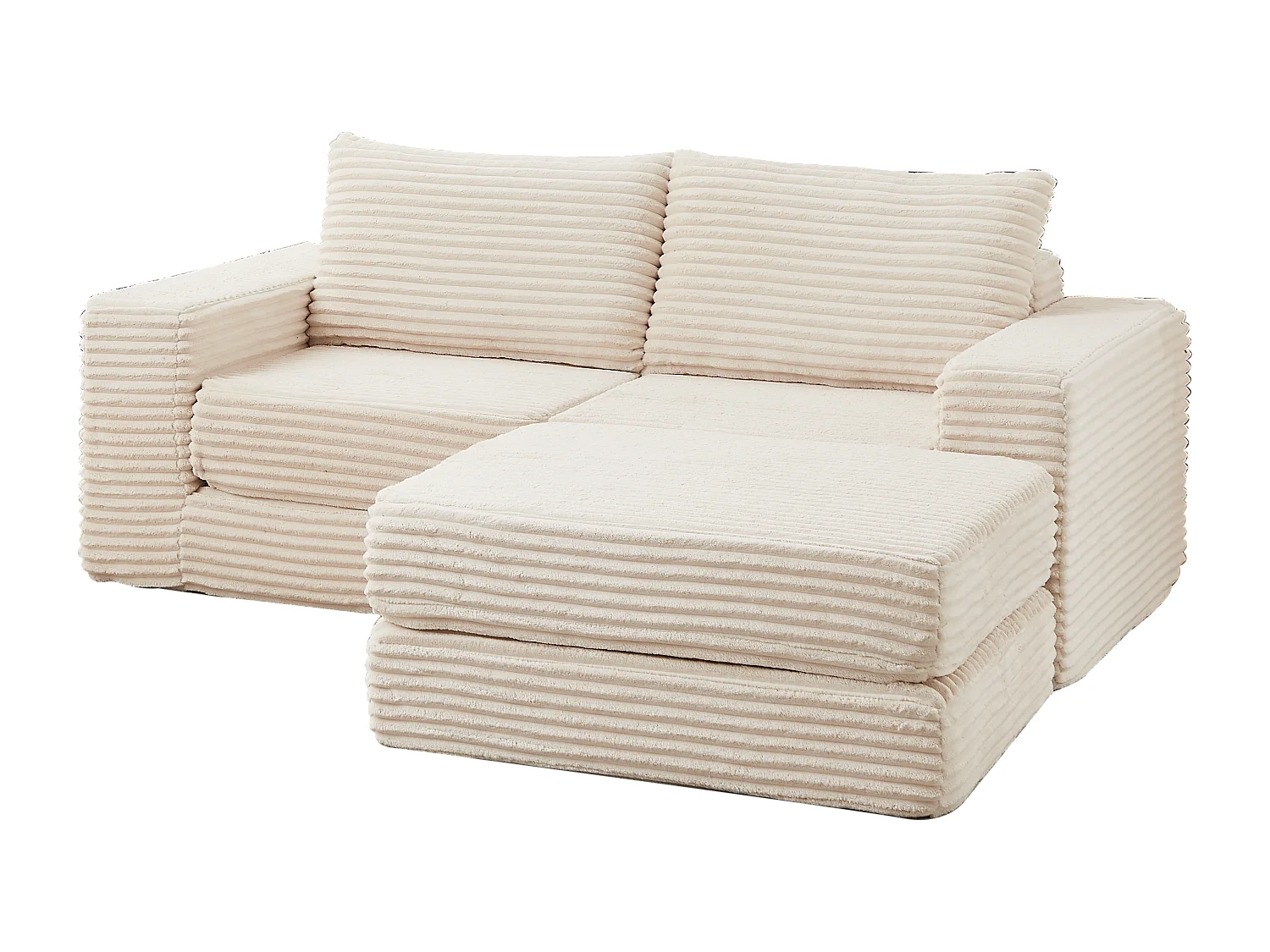 Canapé convertible 2 places modulable avec poufs amovible - Velours côtelé beige