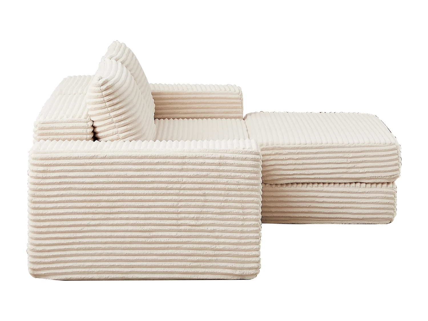 Canapé convertible 2 places modulable avec poufs amovible - Velours côtelé beige